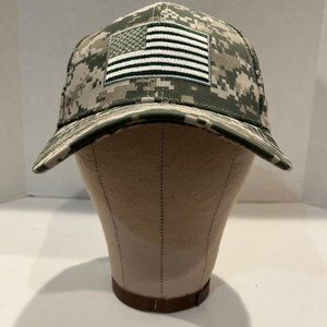 Green Camo Safe Racks Hat Adjustable USA American Flag, Clean